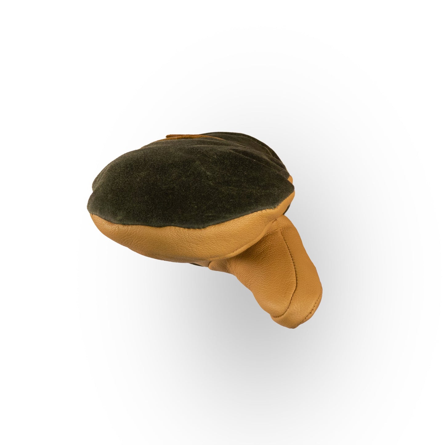 The Acadia Mitts by Mainers feature a dark green cap and light brown stem, evoking warmth and comfort against a white background.