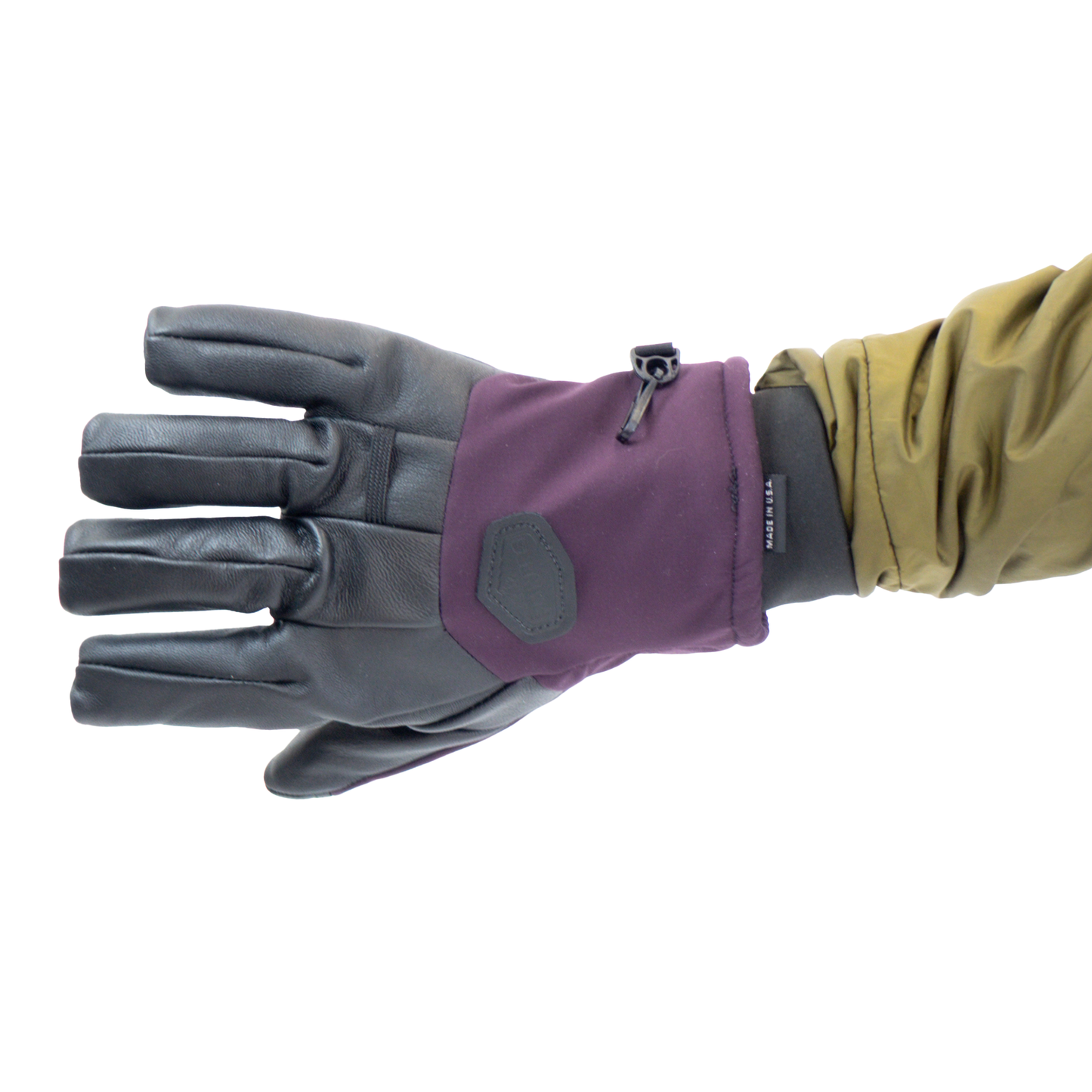 Black and purple glove on a white background