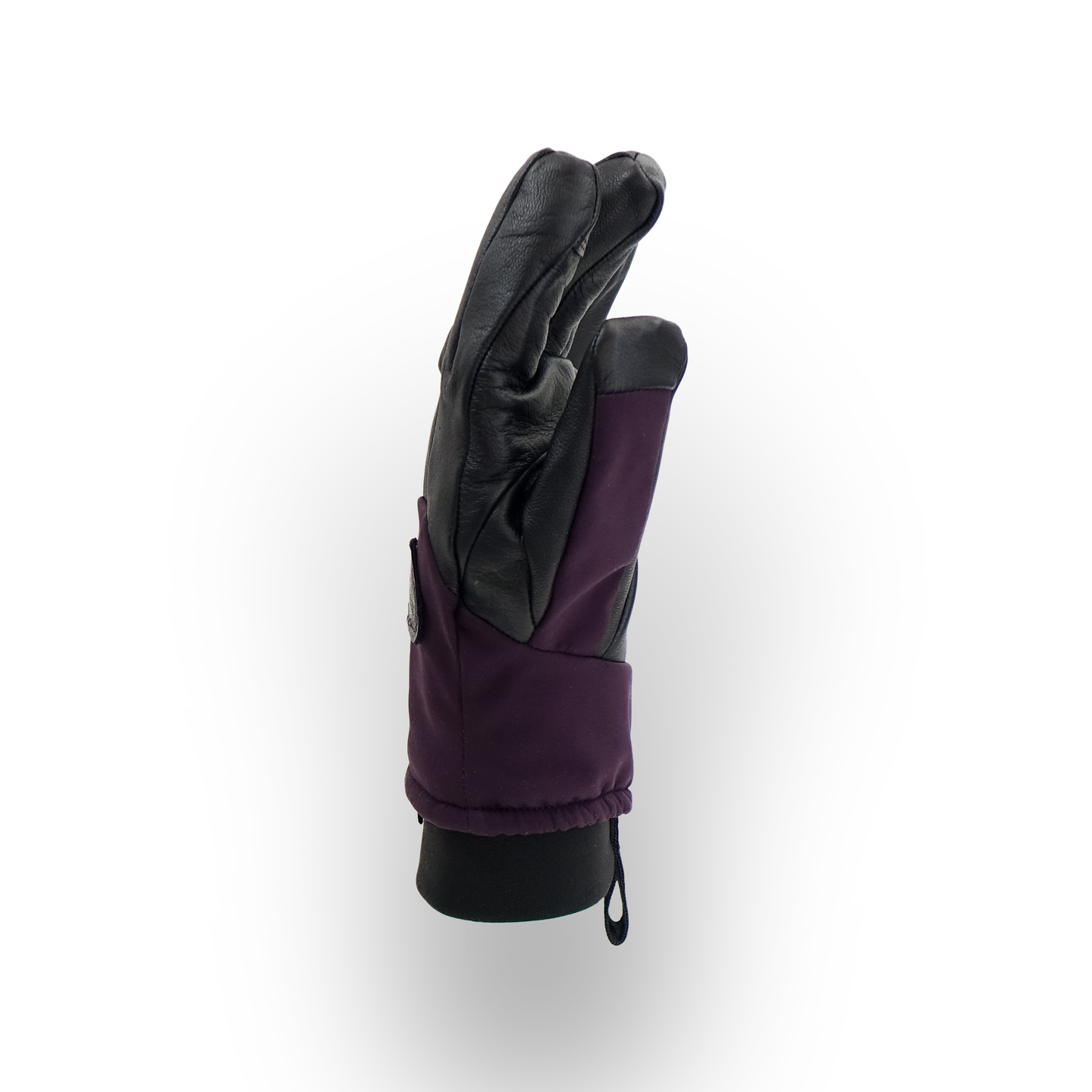 Purple and black glove on a white background