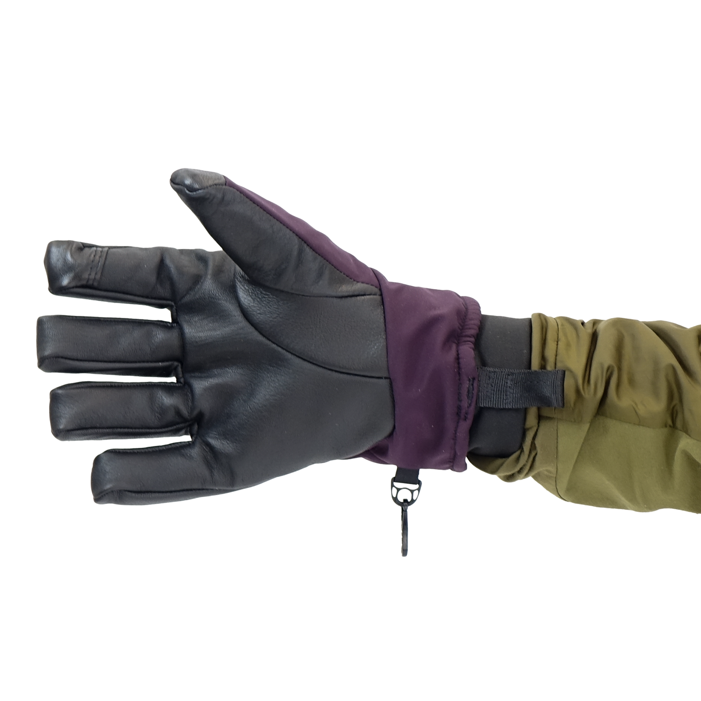 Black and purple glove on a white background