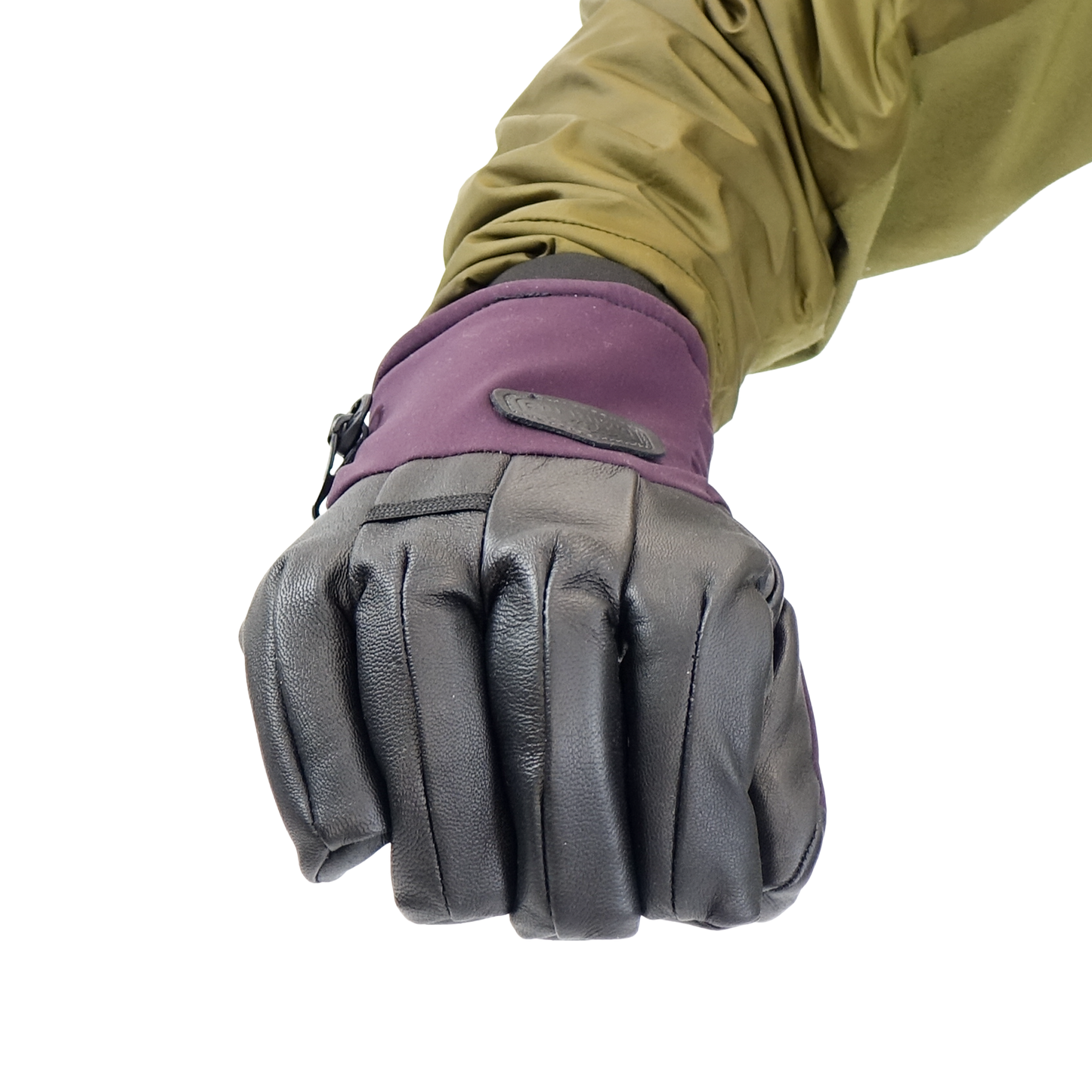 Purple and black glove on a white background