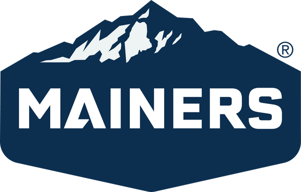 Mainers logo with a mountain in the background.