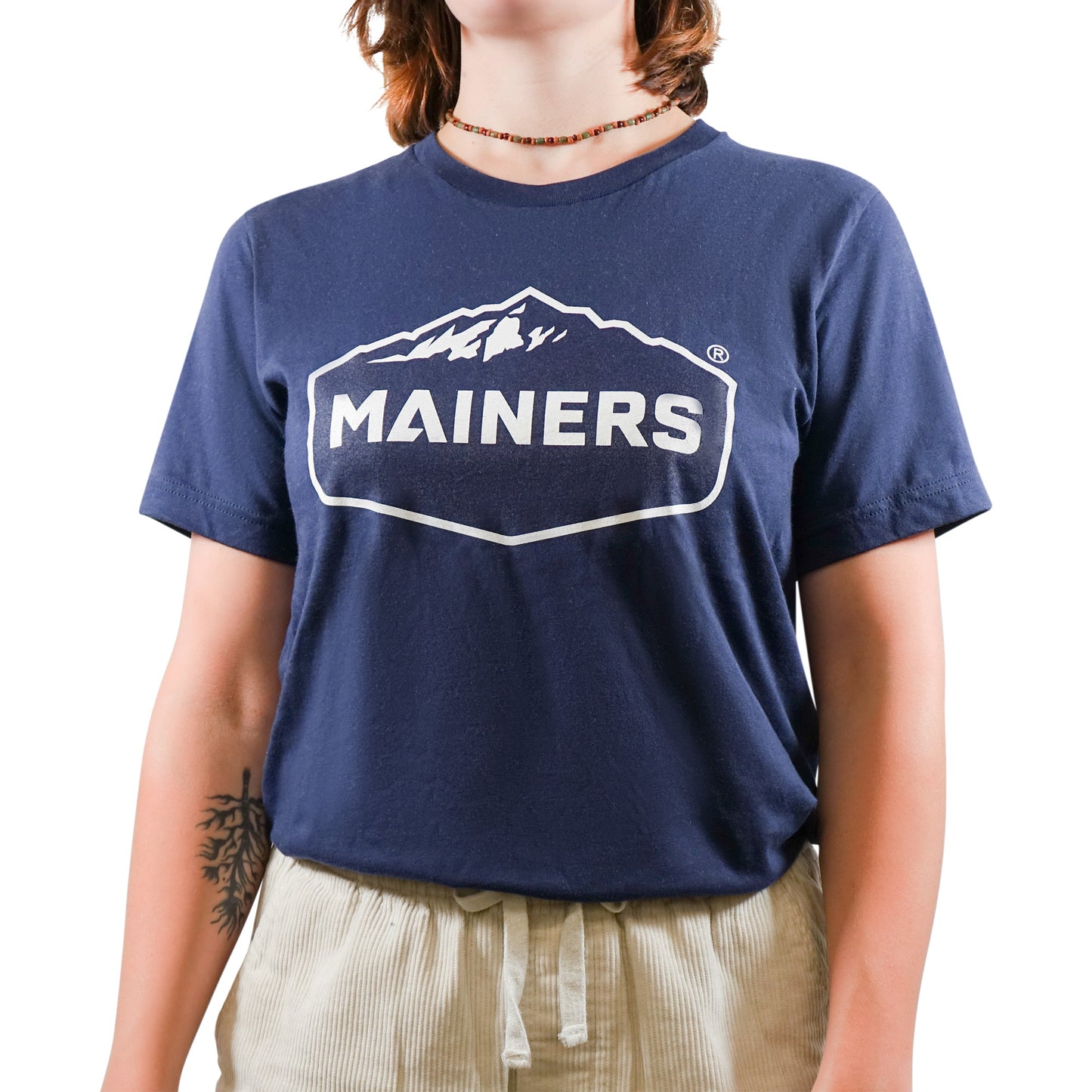 Mainers Cotton Tee - navy, crew neck.