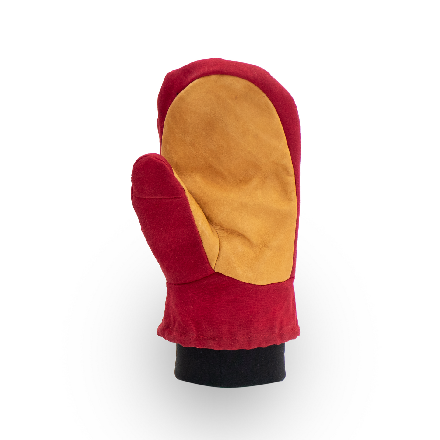 Red and tan mittens on a white background