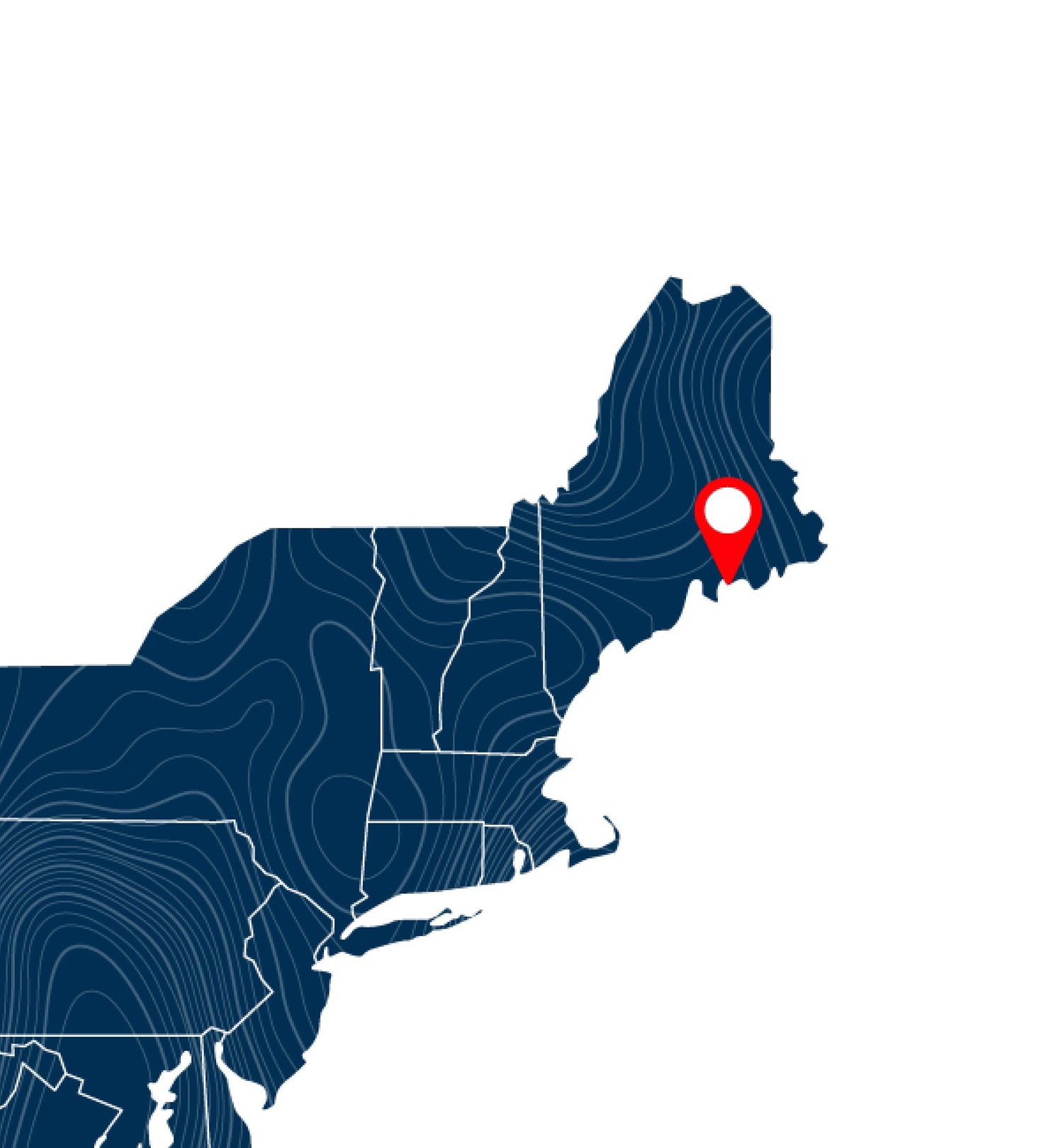 A map of new hampshire with a red pin.