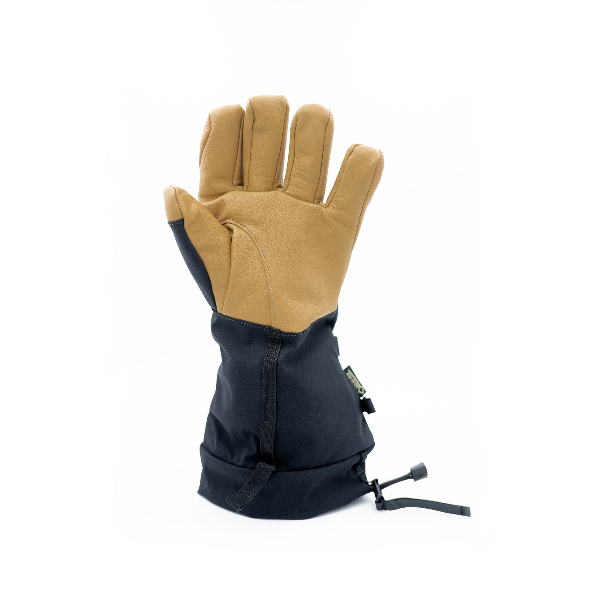 A pair of black and tan Mainers Rangeley gloves on a white background.