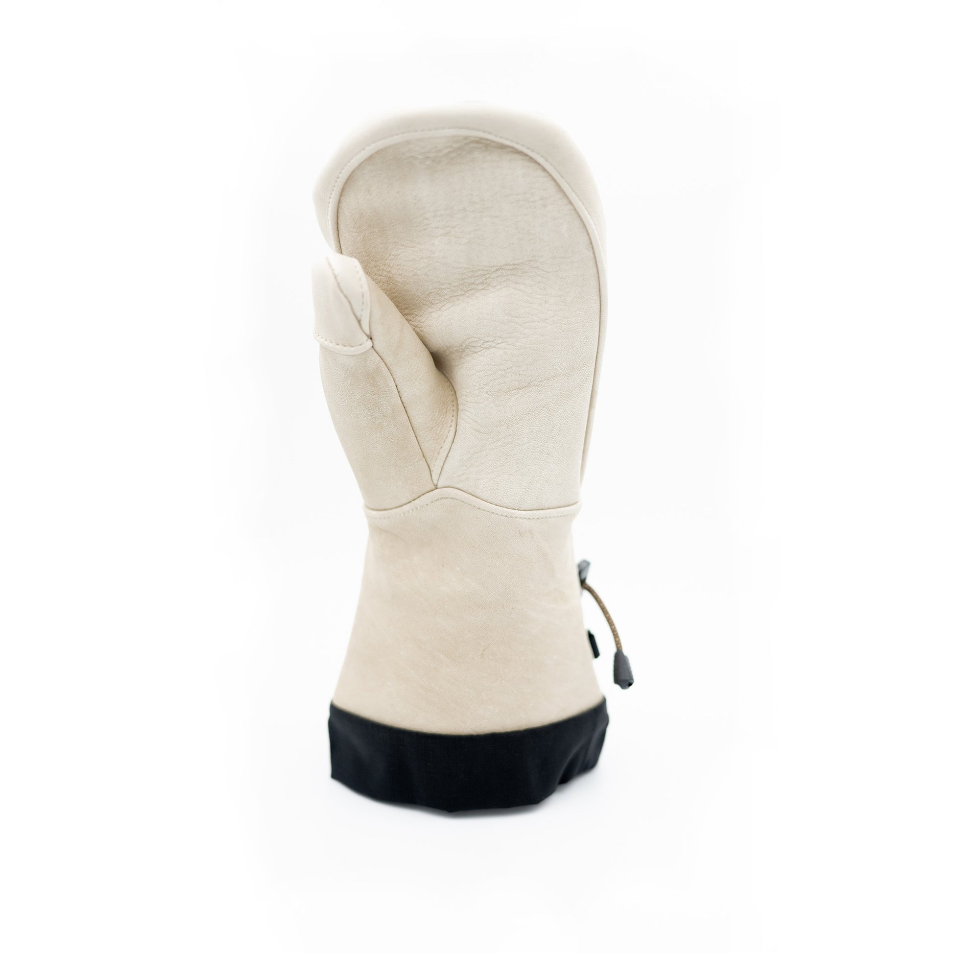 A Mainers spirit-inspired beige and black Caribou Mitts on a white background.