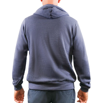 A man wearing a Mainers pullover hoodie.