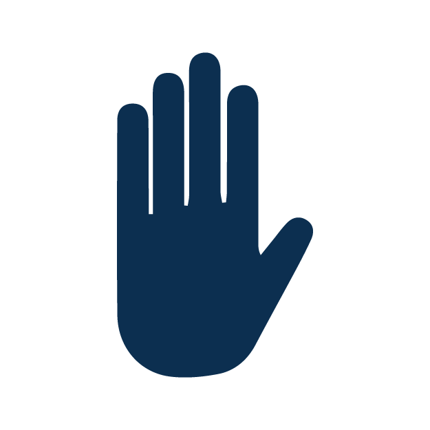 A blue hand icon on a black background.