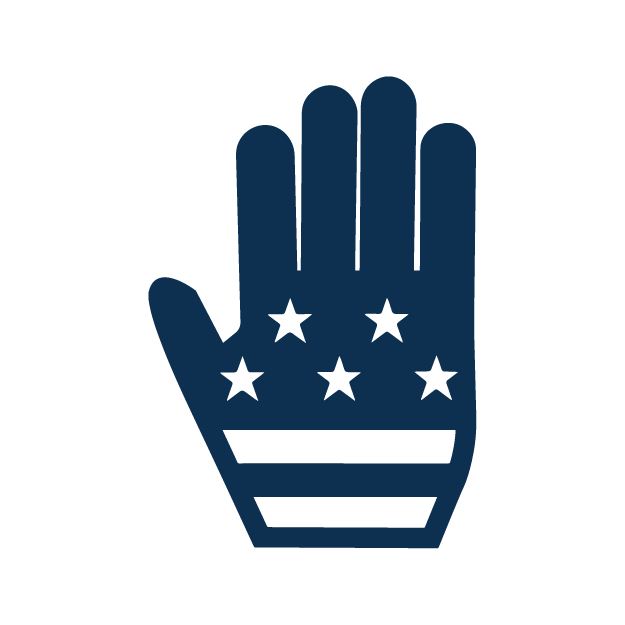 A blue hand with stars on it.