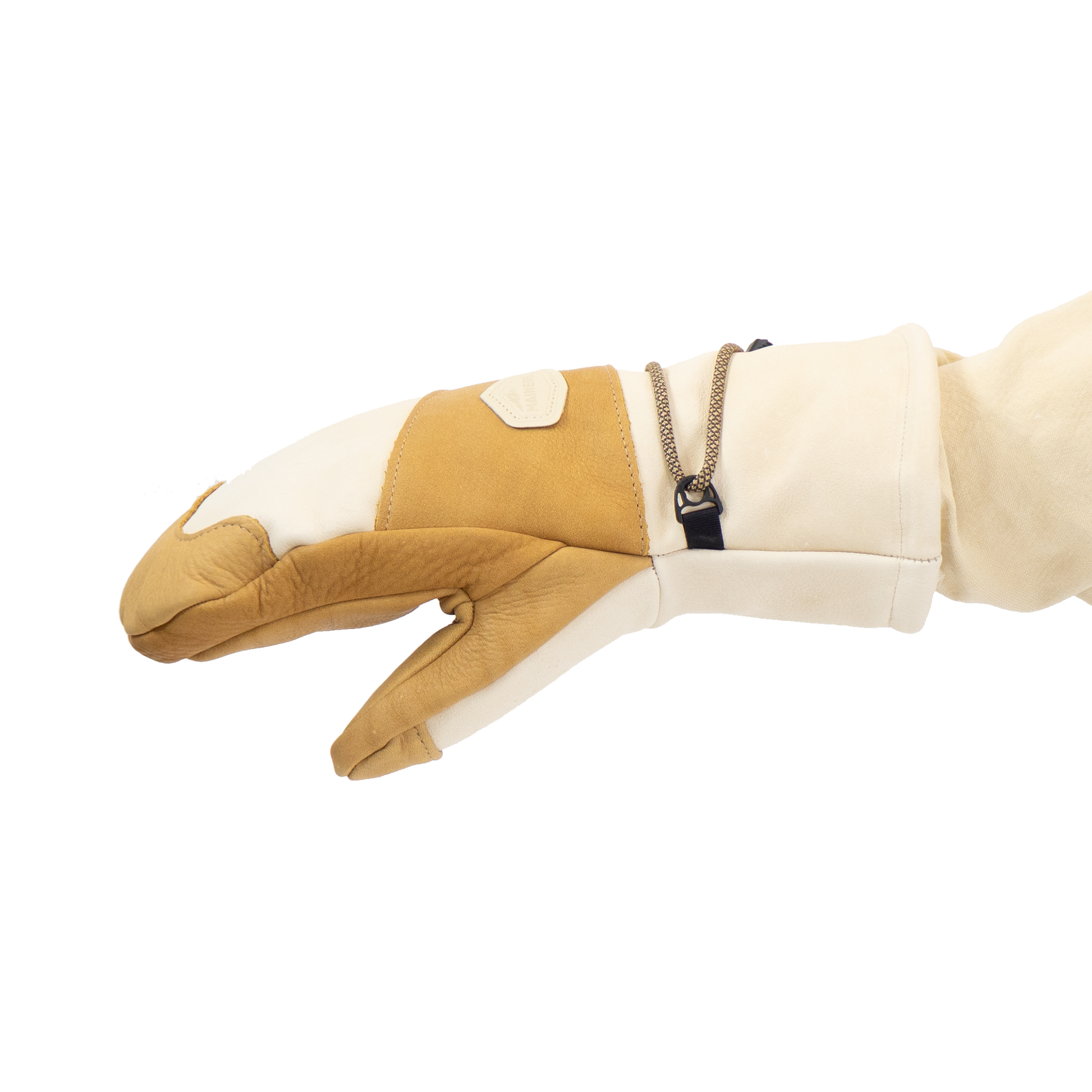 Beige and brown mitten with on a white background