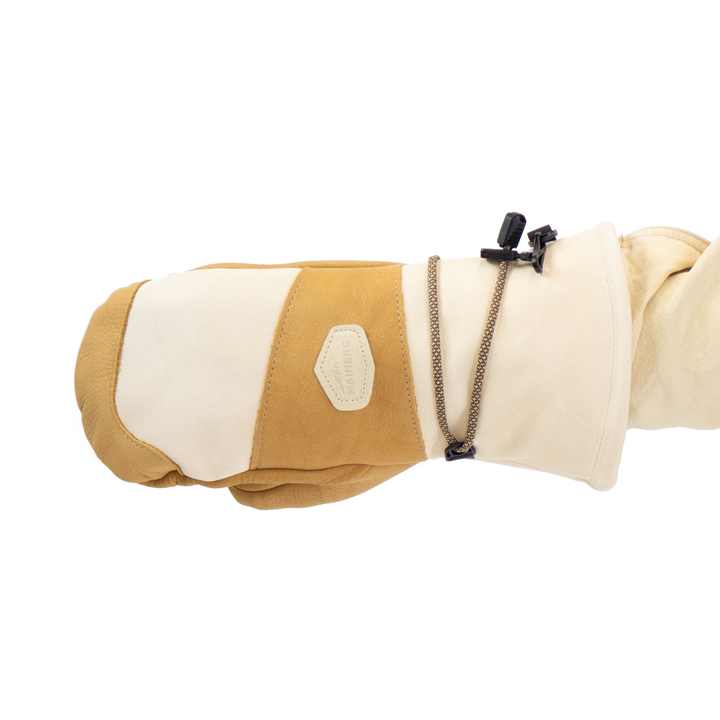 Beige and brown mitten on a white background