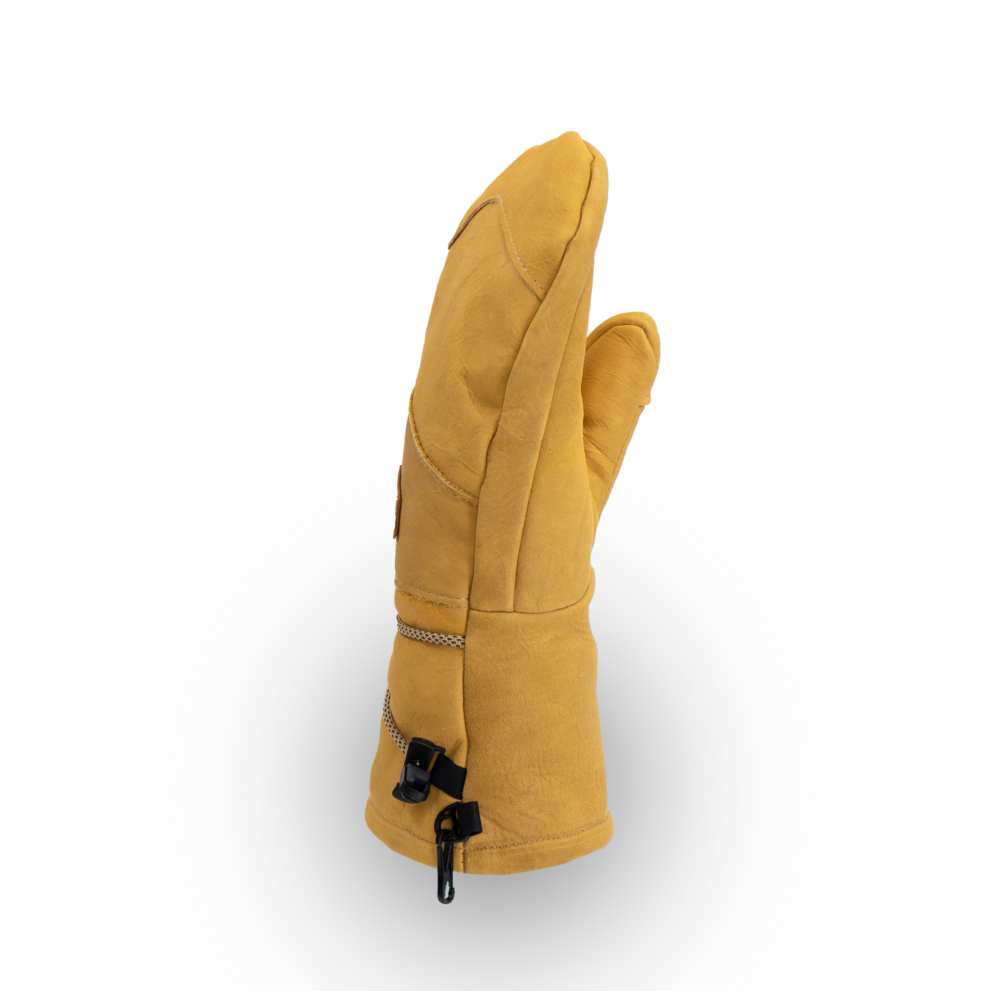 Tan insulated mitten on a white background