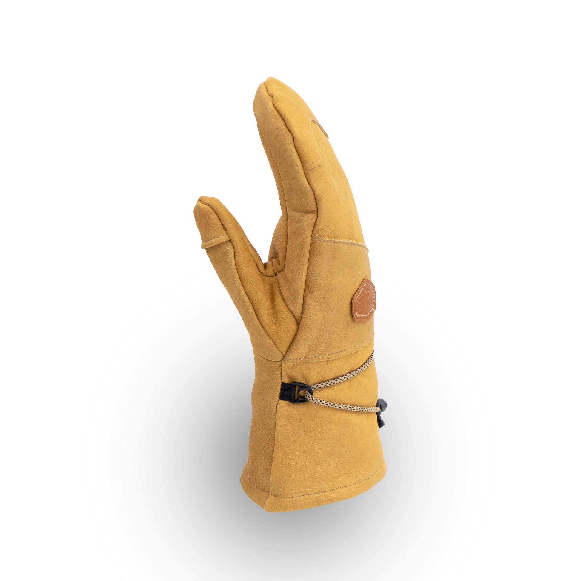 Tan mitten with a zipper on a white background