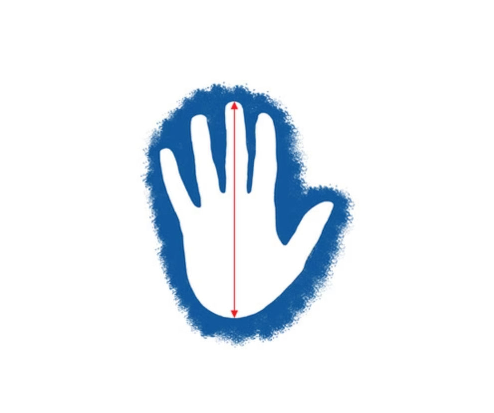 An illustration of a hand with a ruler on it.